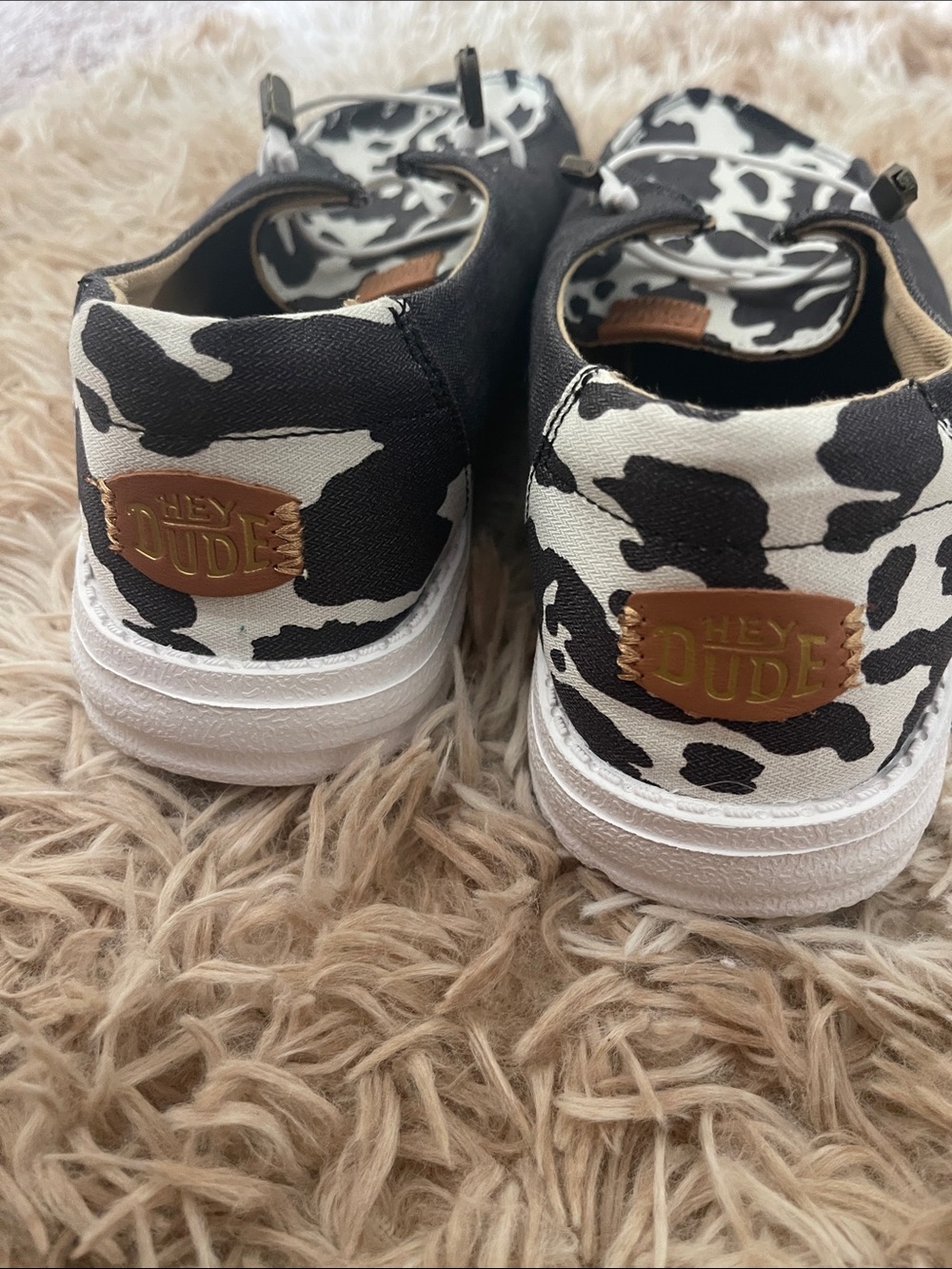 Worn 1x Hey Dude Black & White Cow Print Slip-On Sneakers - Picture 3 of 3